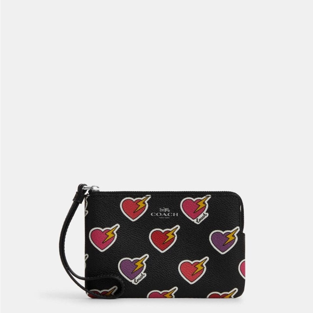 Coach Black Wristlet with Heart Print
